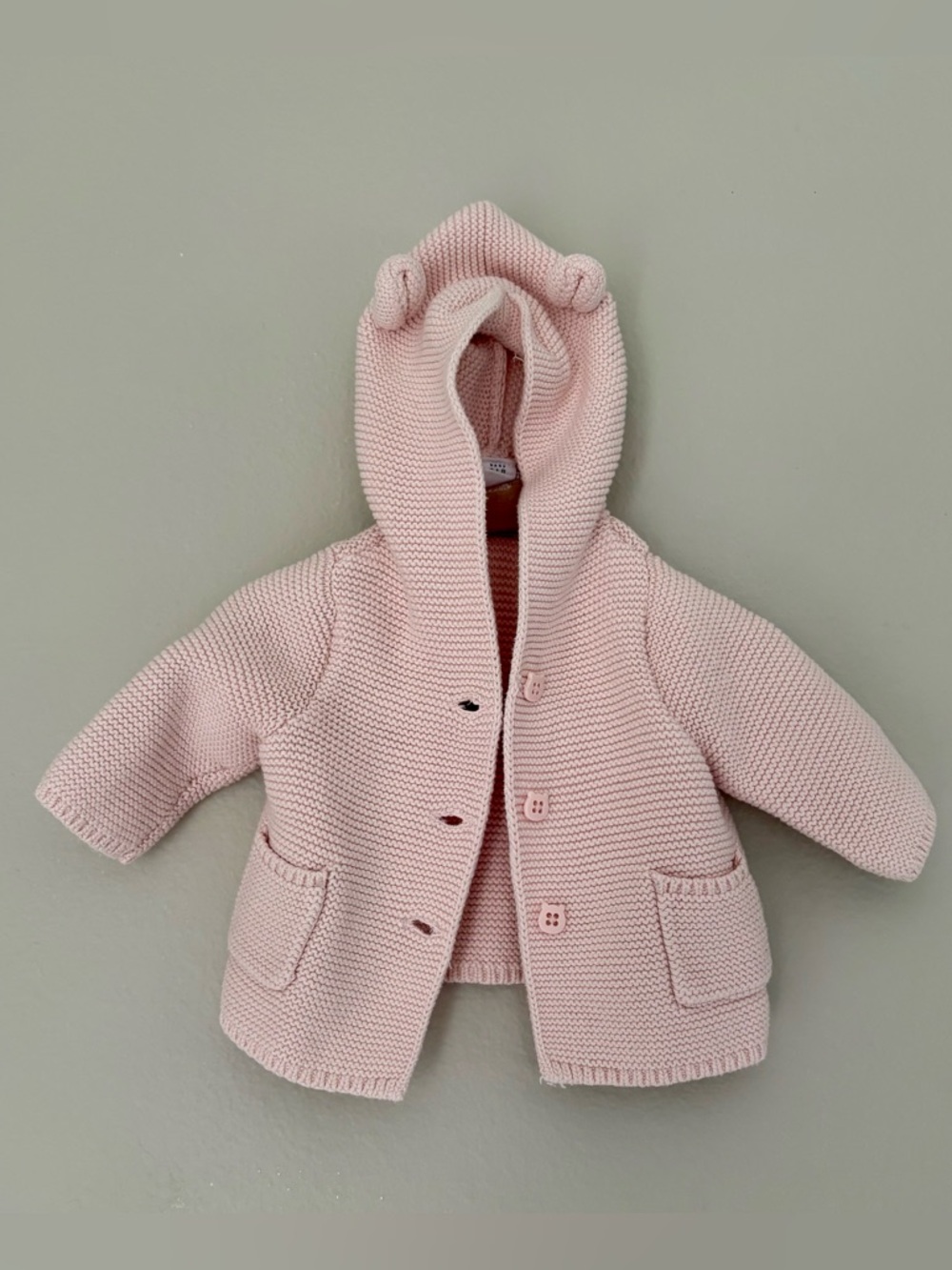 Baby Gap Bear Ear Garter Hooded Cardigan Spring 2025 Milkshake Pink Cotton: 0-3M